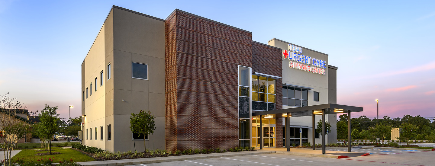 Healthcare clinic building at dusk